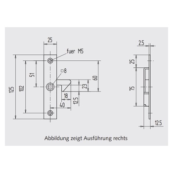 Drehriegel  mit 8 mm Vierkant-Nuss und Hakenzunge