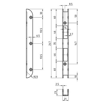 GLUTZ B-1151.713 Einfrässchliessblech für Renovationen Masszeichnung