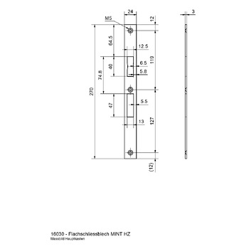 GLUTZ  16030 Flachschliessblech Masszeichnung