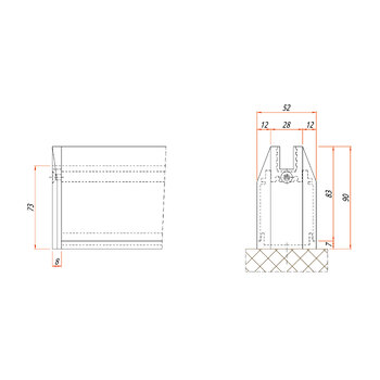 421.00.100 Türschiene SWING 90mm Masszeichnung