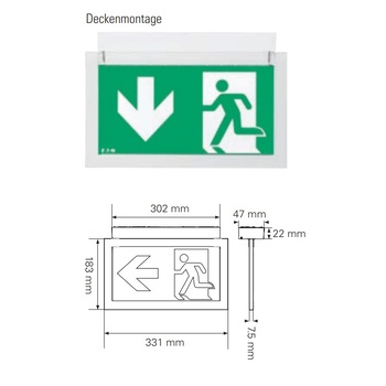 Fluchtwegkennzeichnung Deckenmontage Abmessungen