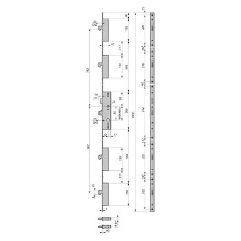 WSS Mehrfachverriegelung 5-fach verriegelnd 01.288 und 01.290 Masszeichnung