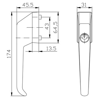 ASSA ABLOY Fenstergriff mit Druckzylinder 9M11 Masszeichnung