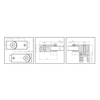 Stabilisierungsstange Set Bohle square 12x12 Glas-Wand 90° Masszeichnung