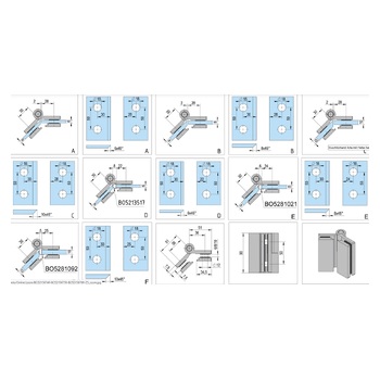 Bohle Duschtürband Arta mit Hebe-Senk-Funktion Glas-Glas 135° DIN links Masszeichnung